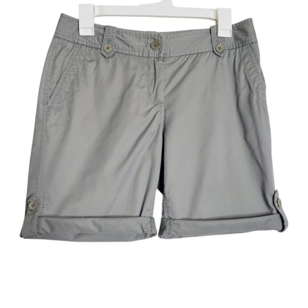 Talbots Green Rolled Button Hem Chino Flat Front Shorts Women's Size 4 Petite